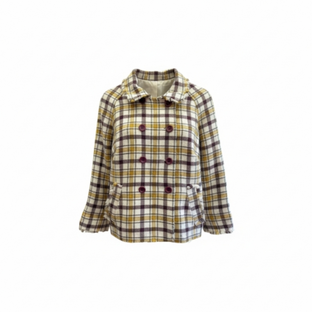 Pendleton Tartan Plaid Blazer 12 Double Breasted Frayed Raw Hem Lined Winter